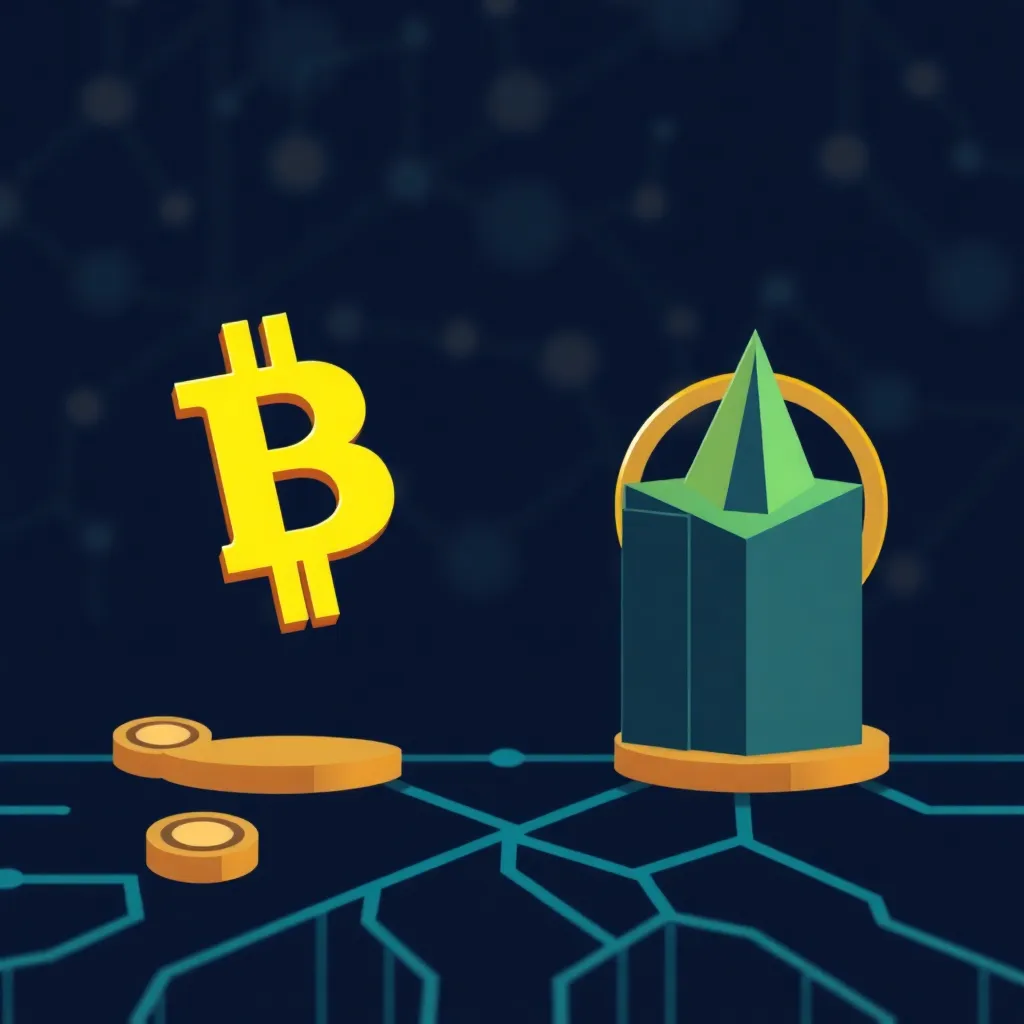 Moderne Mining-Hardware neben digitaler Staking-Oberfläche für Kryptowährungen