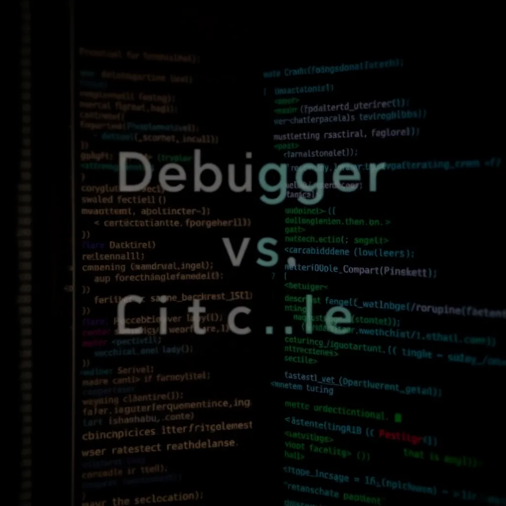 Softwareentwickler analysiert Code mit Debugger und Profiler an zwei Monitoren
